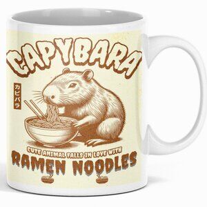 Capybara eating Ramen Noodles Double-Sided Ceramic Coffee Mug